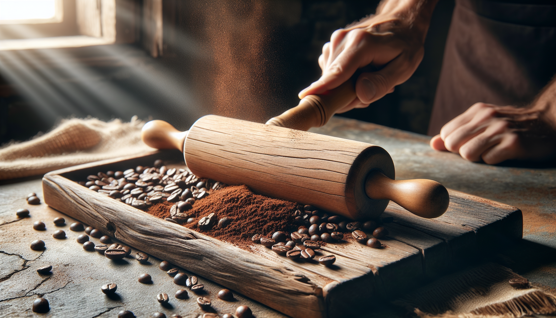 Rolling pin and coffee beans
