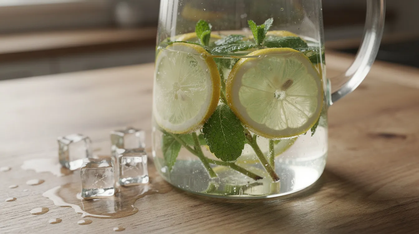 Ziołowe cold brew z cytryną i miętą w szklanym dzbanku