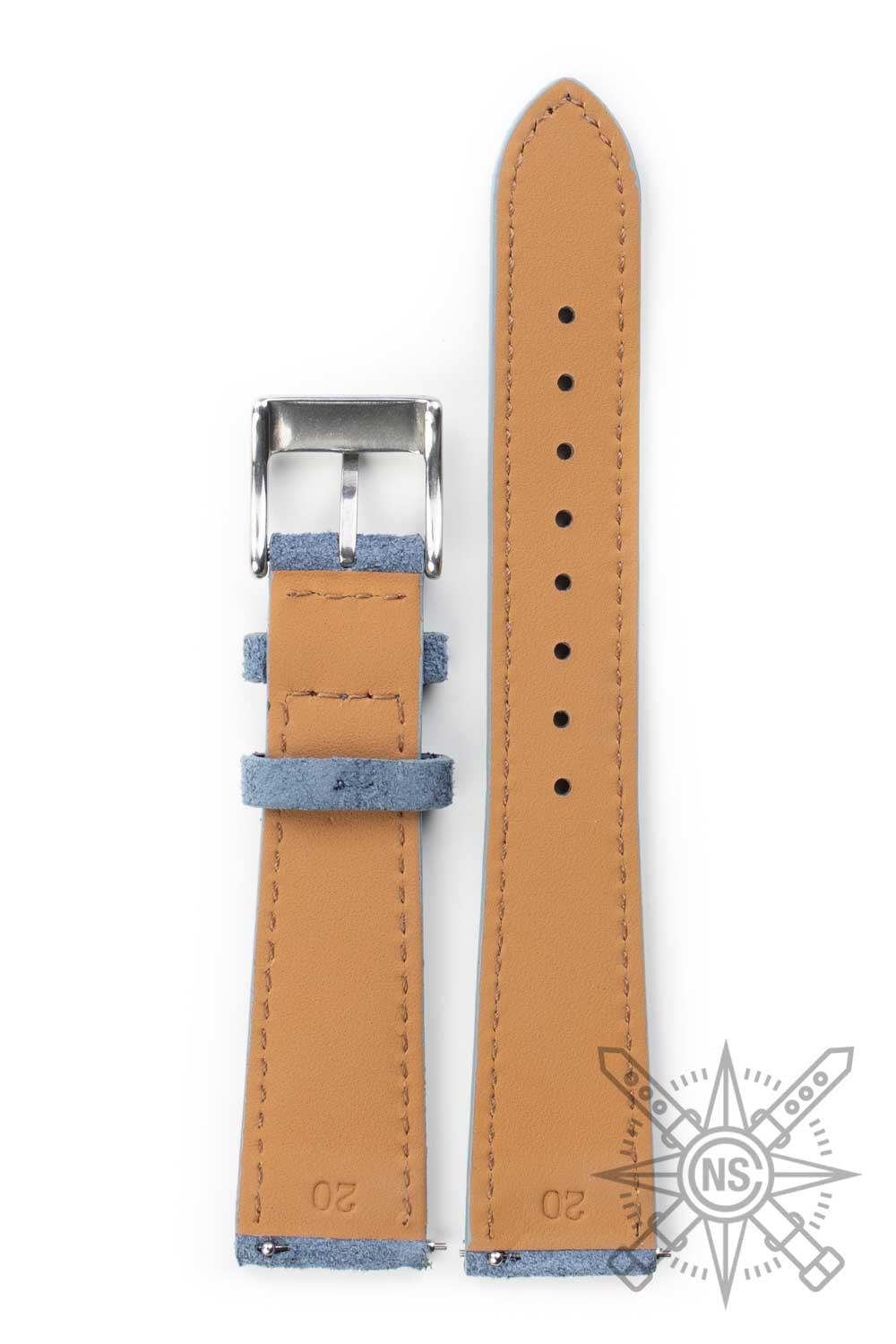 A person comfortably wearing a high-quality suede watch strap.