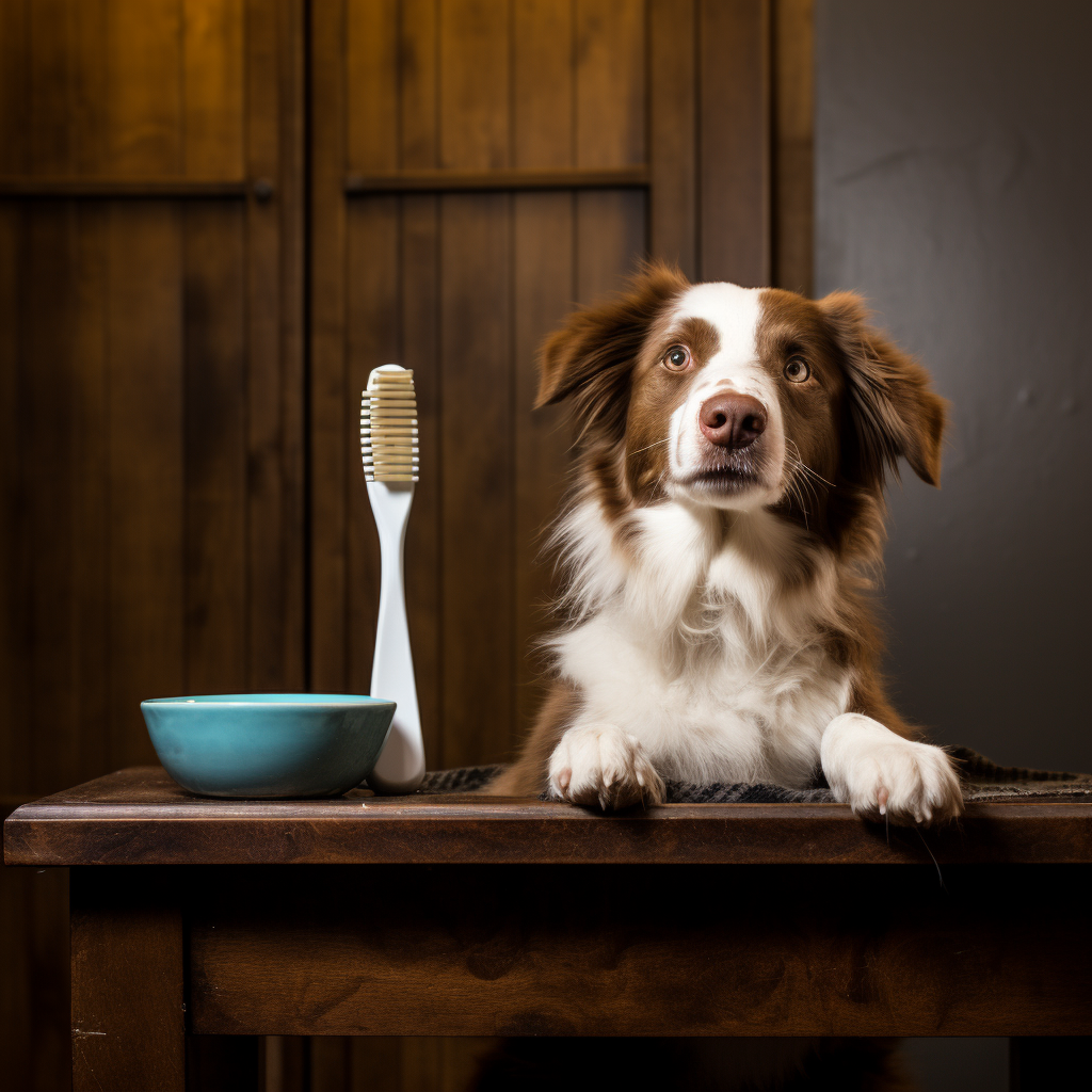 a dog with a toothbrush