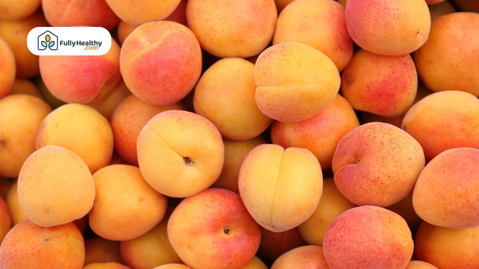 Fresh apricots stacked together with bright yellow-orange color