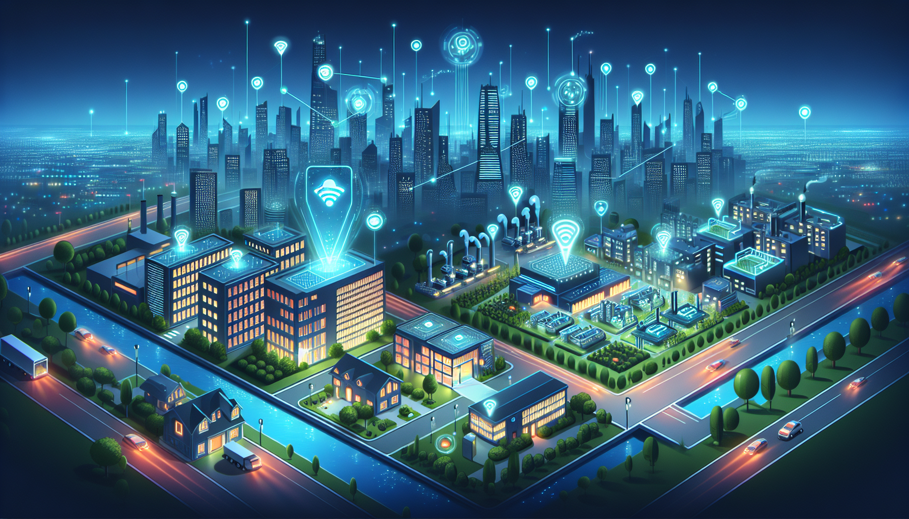 Illustration of IoT semiconductors enabling smart city development