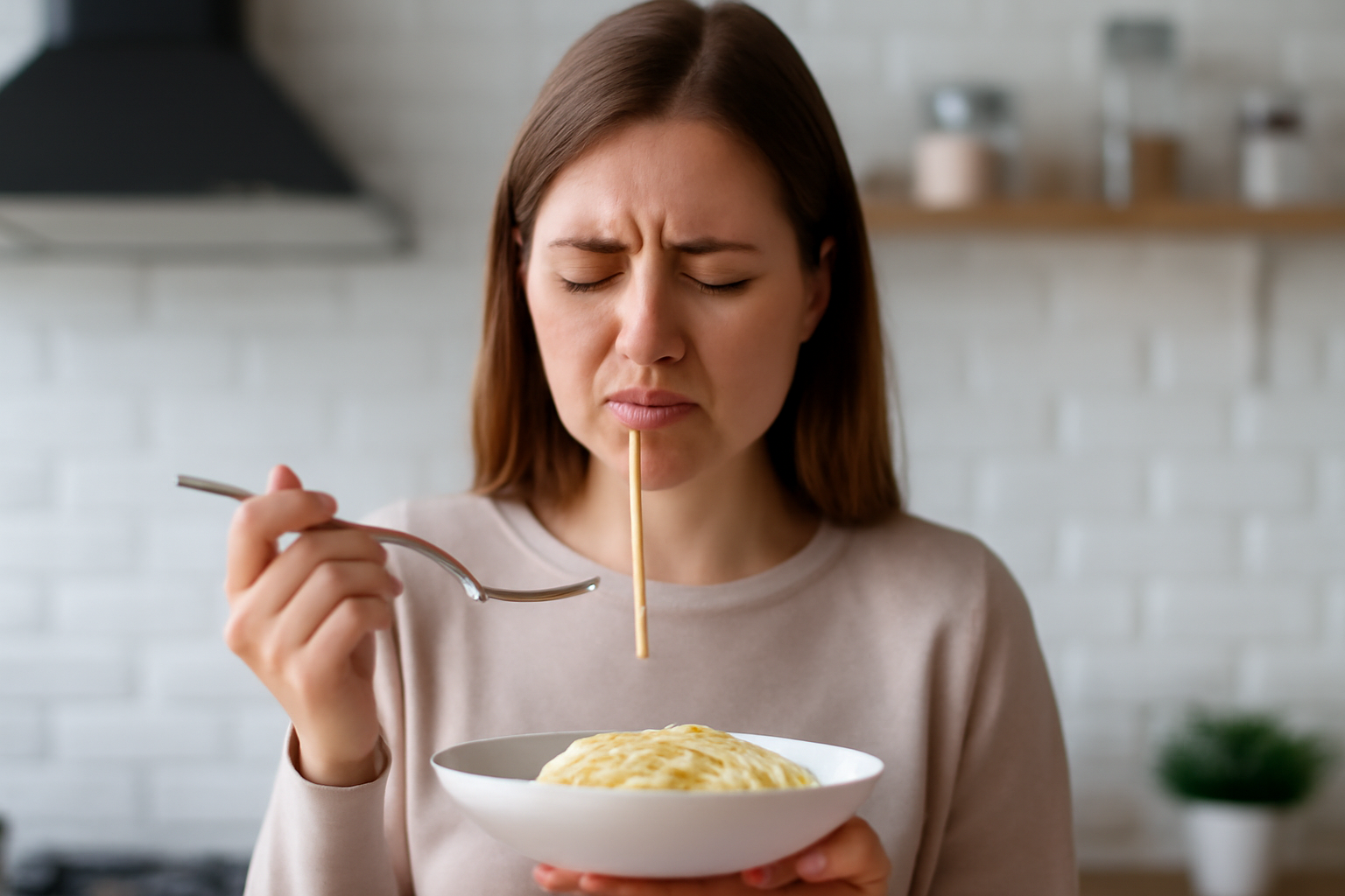 Kvinne i kjøkken som prøver mat med nysgjerrig uttrykk, med lukket øyne og spaghetti på gaffel." mistet smak og luktesans lukt og smak covid 19 smak og lukt nedsatt luktesans fått tilbake luktesansen luktesans lukt lukter smak korona mistet tilbake pasienter sier måneder nedsatt prosent mer pasientene hals andre gjøre flere nese sykdom ønsker lukte fleste hos tap behandling mat eksempel smakssansen opplever tre fire får bør smaks fastlegen viktig helt drikke tid forvrengt uker hjernen del fått ulike oljer hjelper tar problemer ofte mye kommer sansene treningen hatt komme godt lenge under opplevde foto mister barn voksne imot miste første svært livskvaliteten smakssans