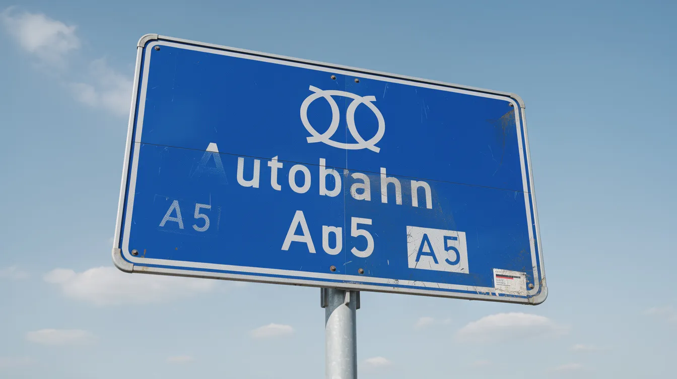 Das Bild zeigt ein deutsches Autobahn-Straßenschild vor einem blauen Himmel. Es symbolisiert die Bedeutung von Verkehrssicherheit und die Regelungen, die im Zusammenhang mit dem Fahren unter dem Einfluss von Cannabis und anderen Substanzen stehen.