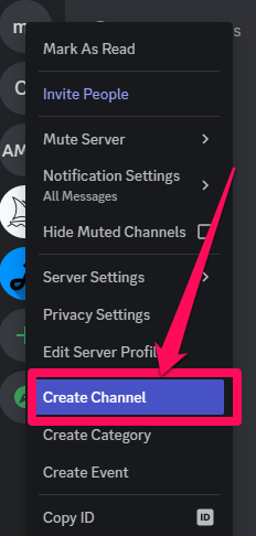 Picture showing the Create Channel icon on Discord
