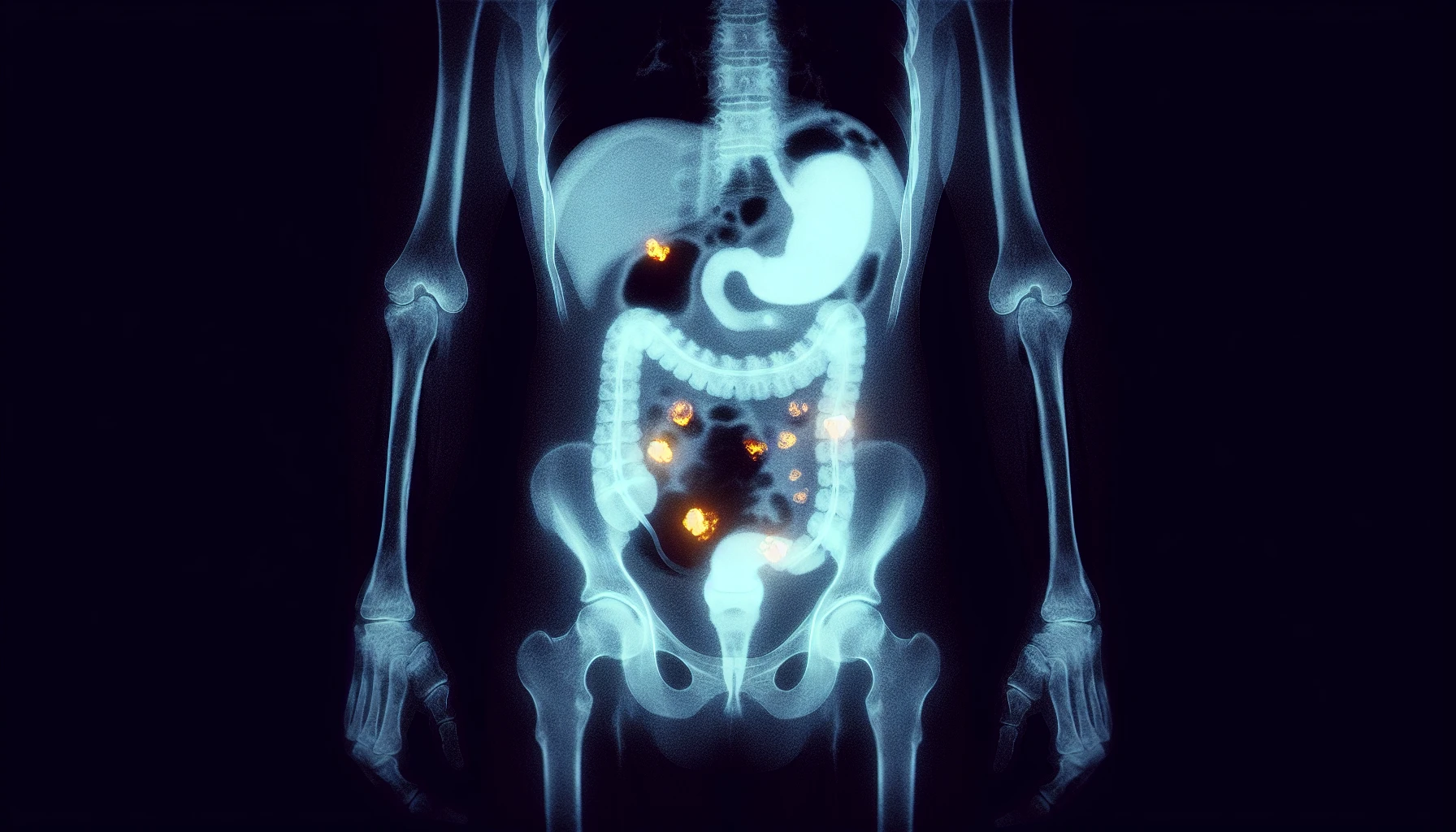 A PET scan image indicating recurrent disease in colorectal cancer