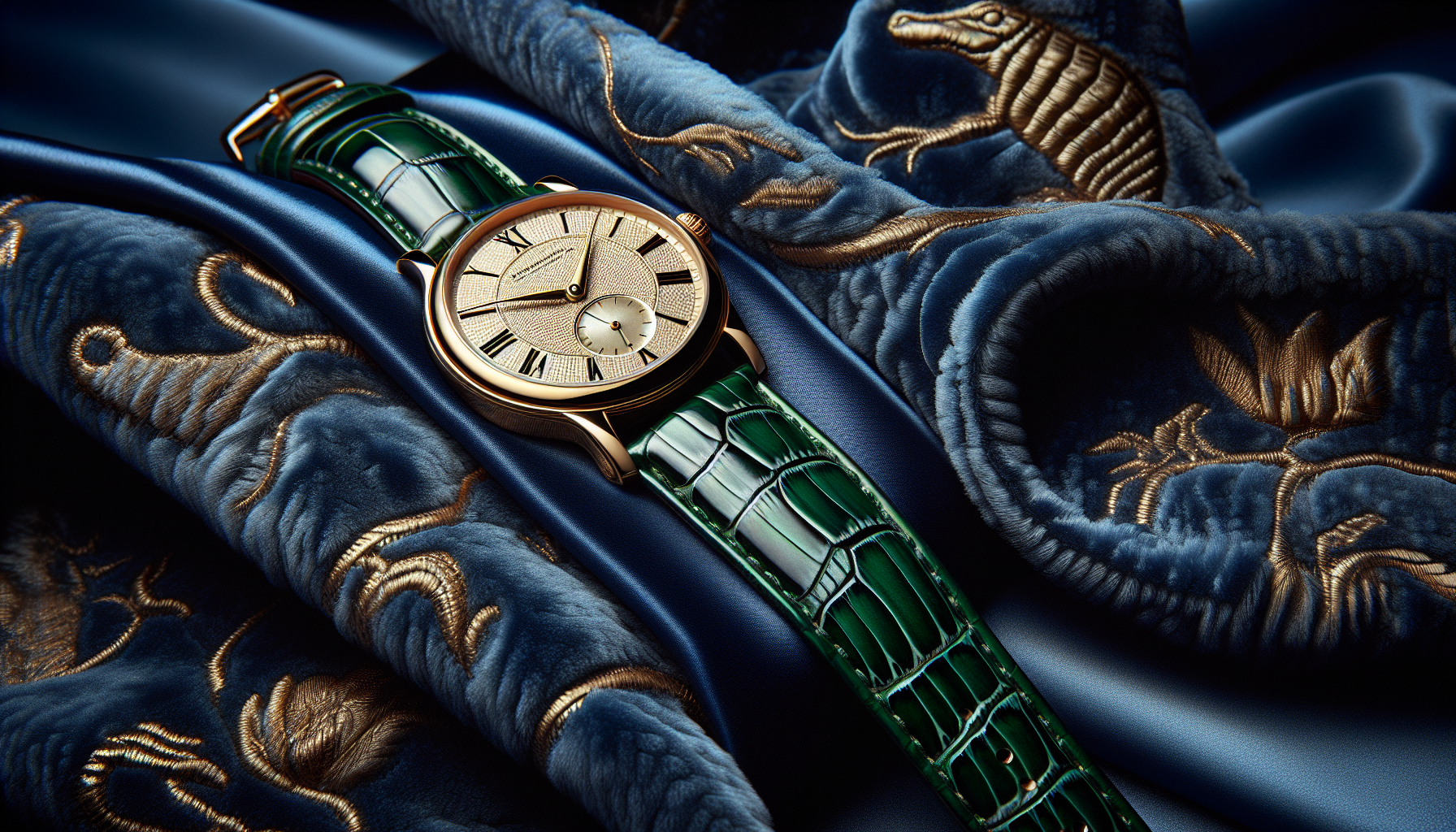 Luxurious crocodile leather watch band draped over a stylish wristwatch