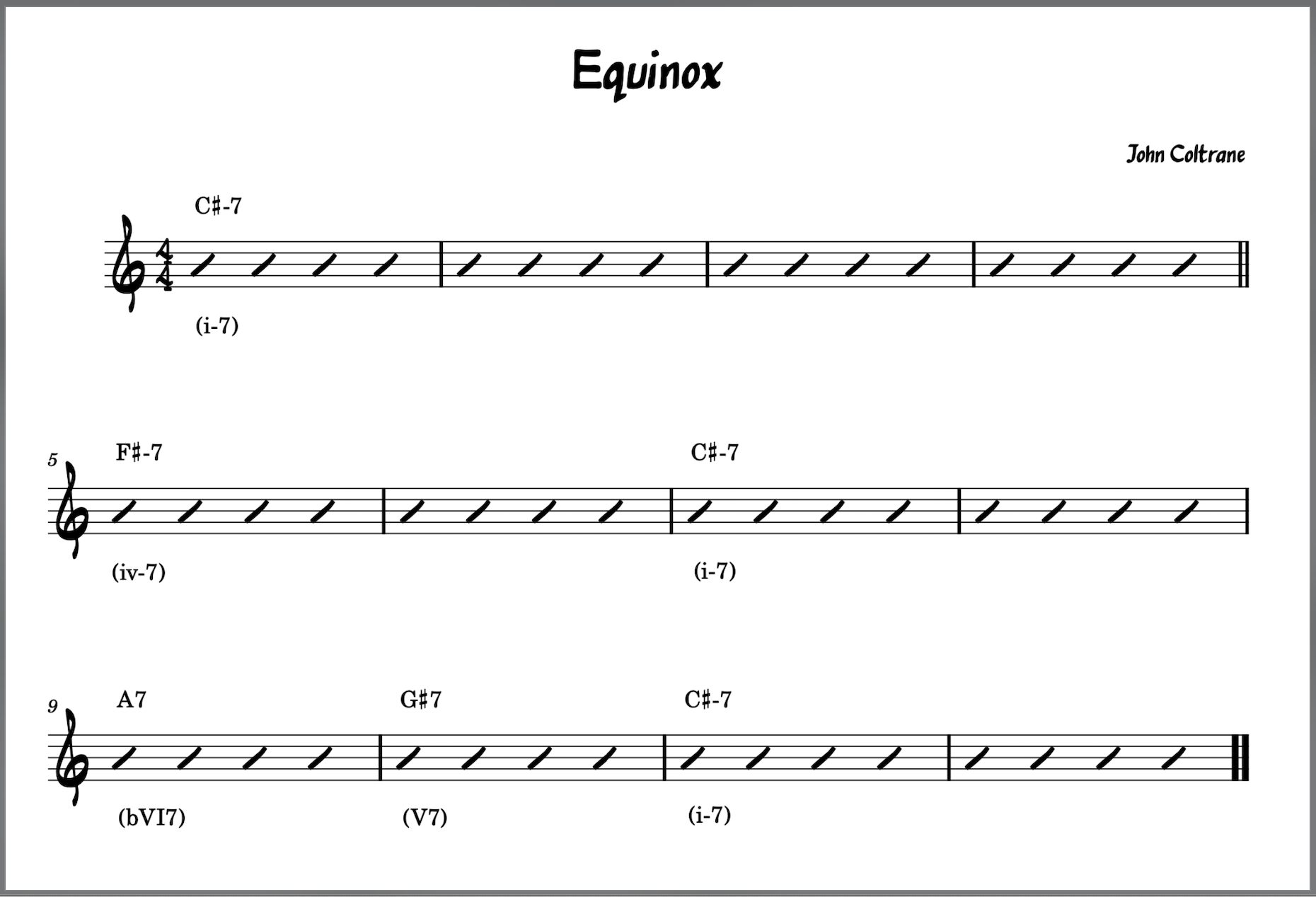 Blues Chords: Lead sheet for Equinox by John Coltrane