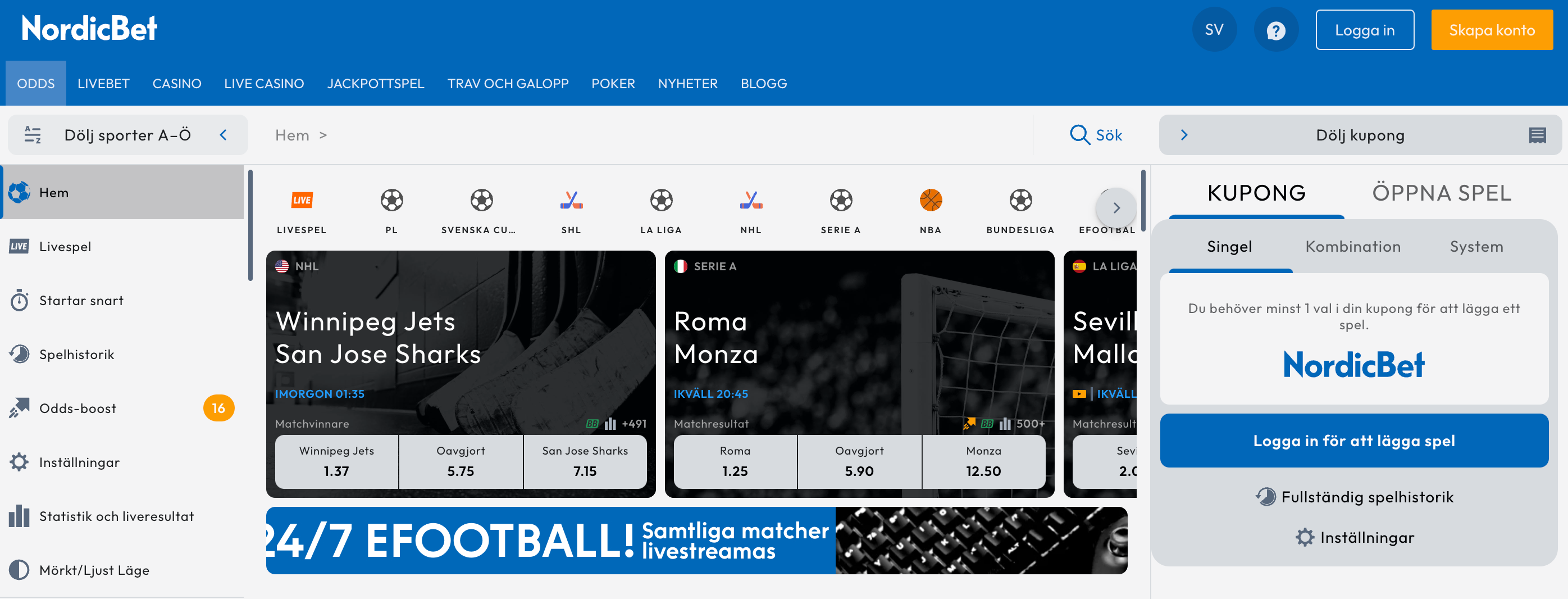 Nordicbet, bettingsida med svensk licens