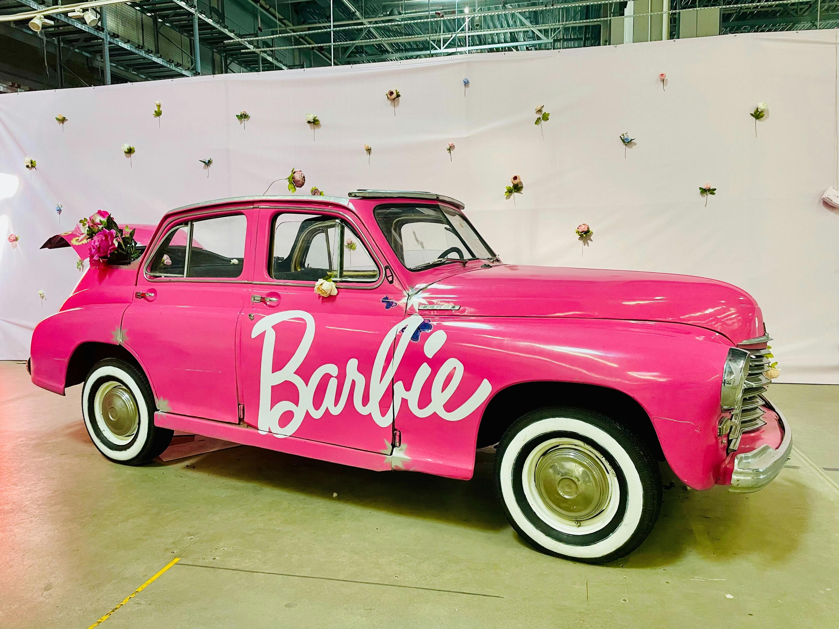 A pink Barbie car