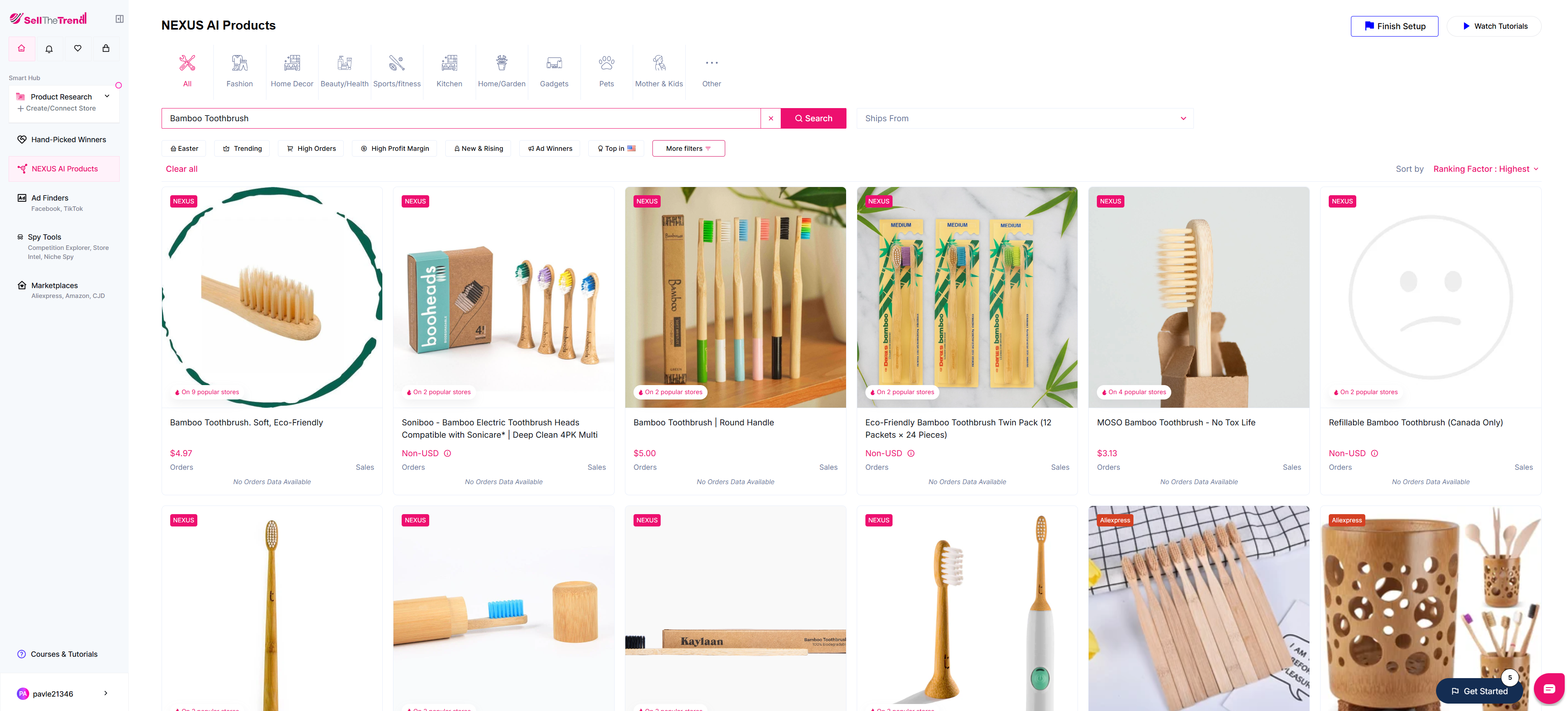 using sell the trend to find bamboo toothbrushes