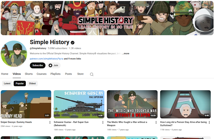 Simple History homepage.