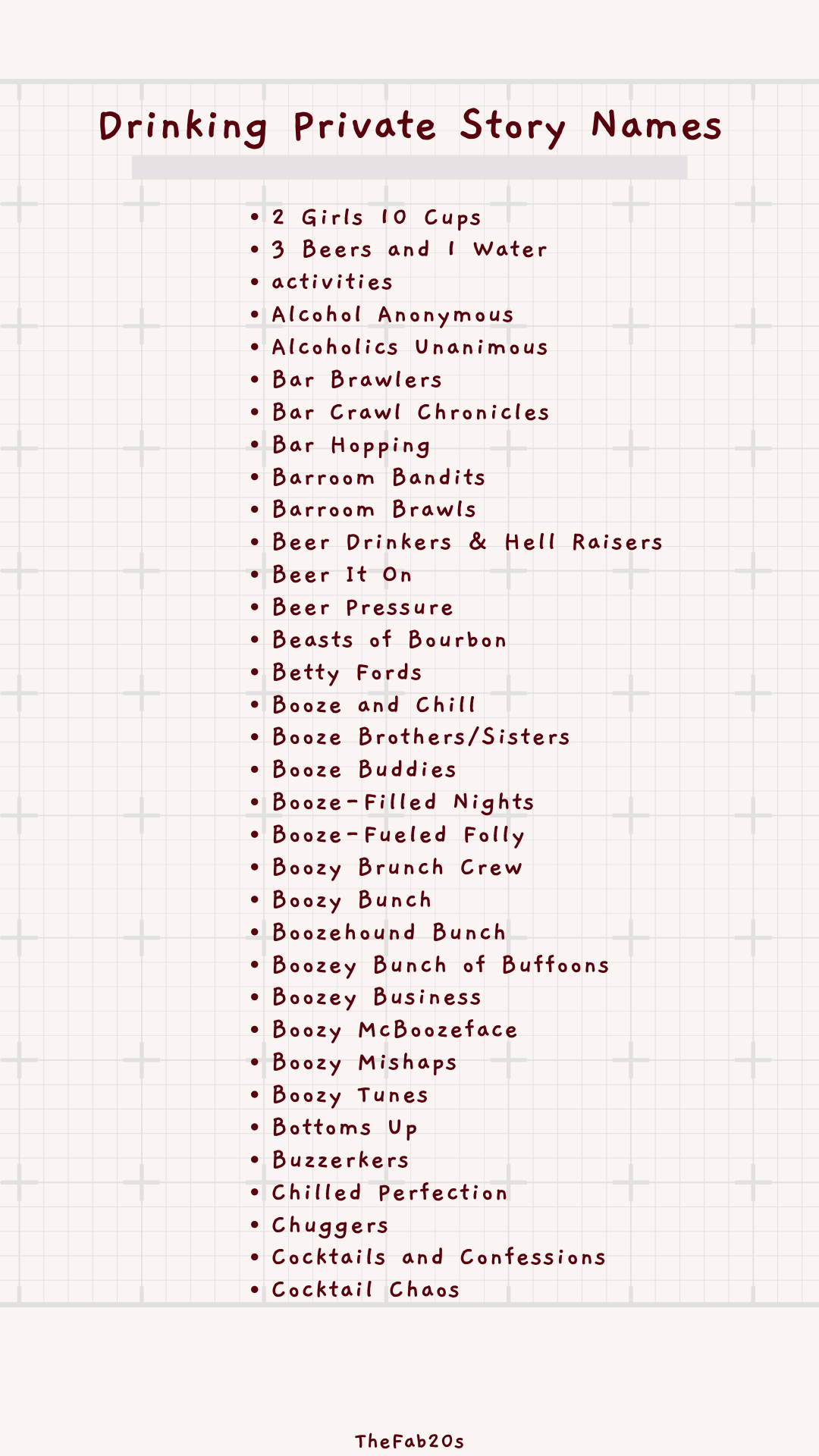 Drinking Private Story Names List