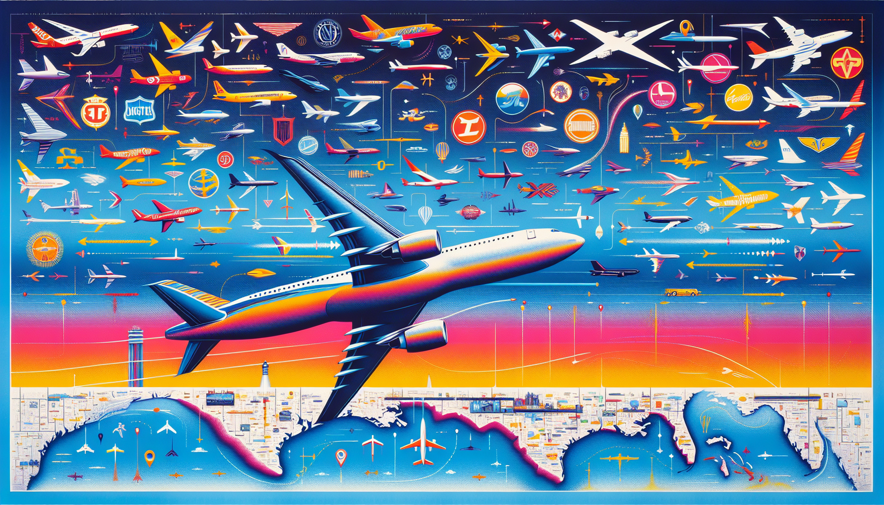 Illustration of major airlines operating flights from Florida to Los Angeles.