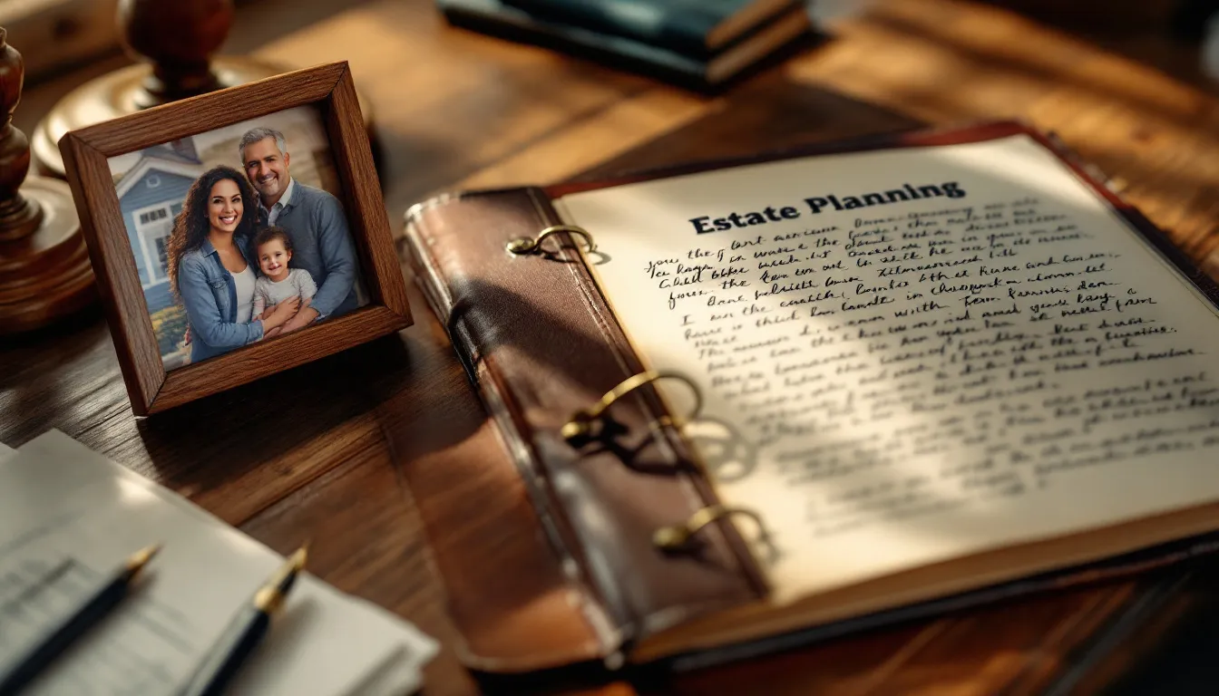 The image depicts a collection of estate planning documents alongside family photos, symbolizing the importance of legacy planning in ensuring financial security for future generations. This visual representation highlights the role of prudential financial services in guiding families through their financial journey and retirement planning.