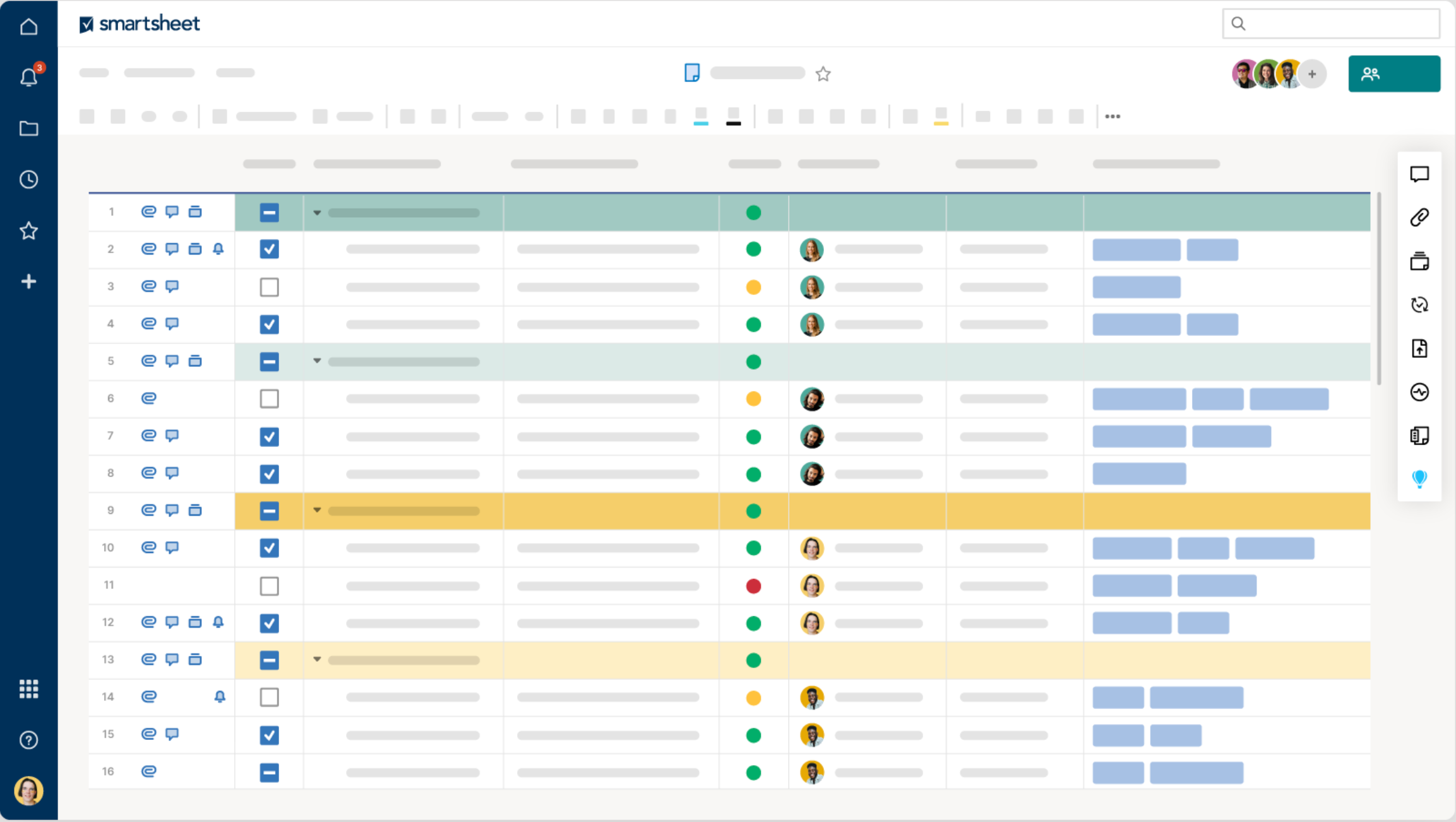 project tasks list in Smartsheet Construction Software