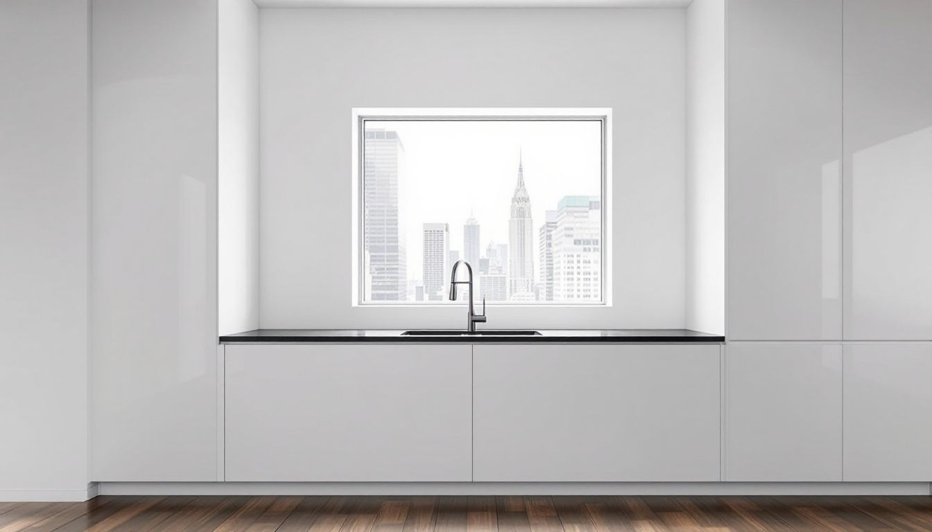 A modern kitchen featuring a filtered kitchen tap.