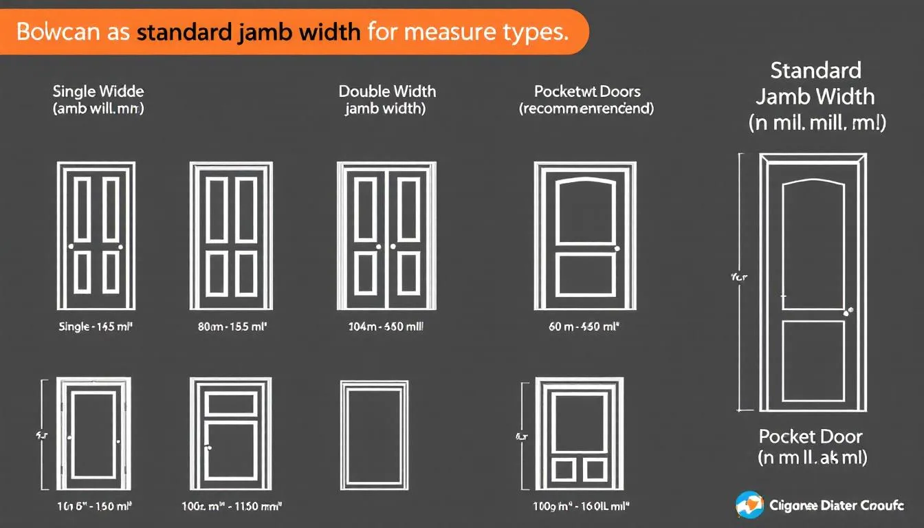 A visual guide displaying common jamb width sizes for different door types.