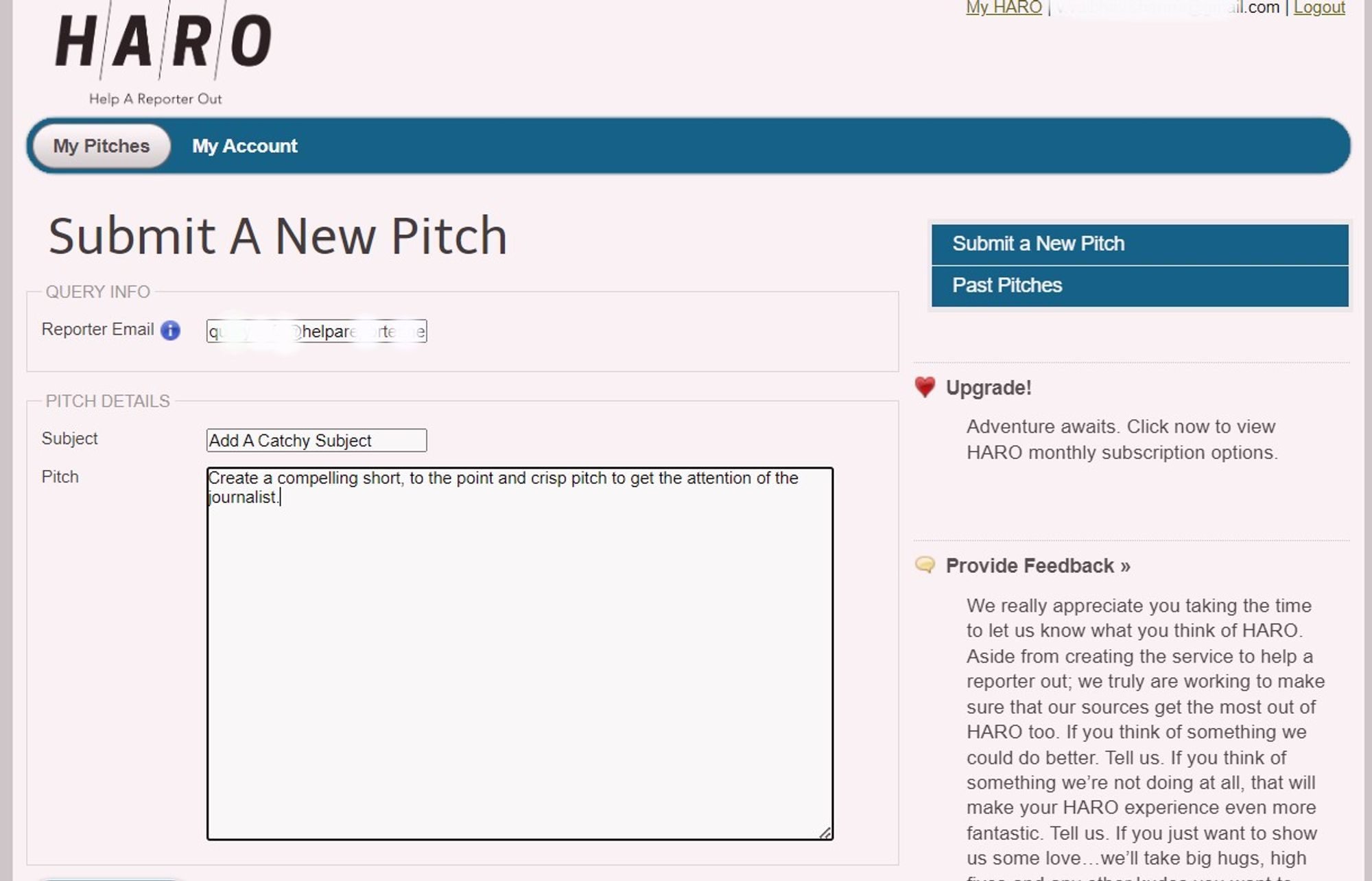 HARO - submitting a pitch