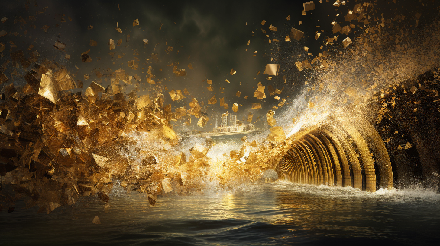 a gold palace being eroded