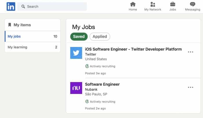 find linkedin saved jobs / saved jobs section