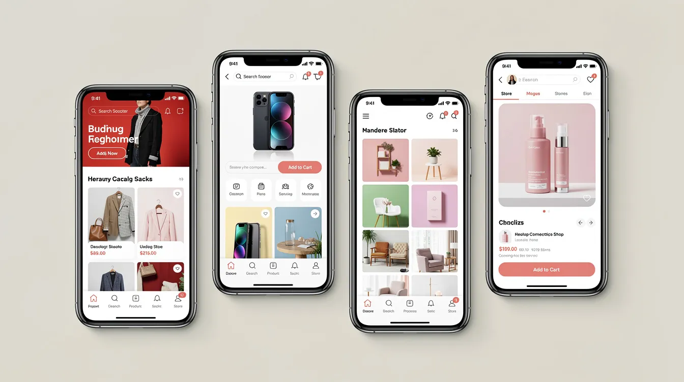 The image showcases multiple mobile devices, each displaying different designs of ecommerce stores, highlighting a variety of Shopify themes. This visual representation serves as inspiration for web designers looking to explore popular Shopify themes and discover unique custom themes for their online stores.