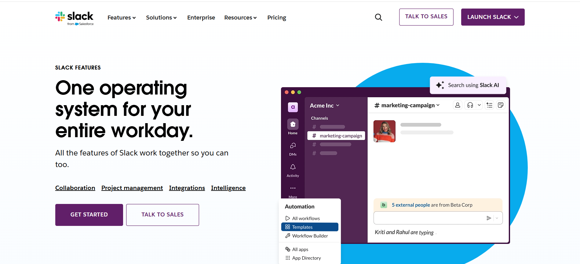 Pagina di onboarding di Slack