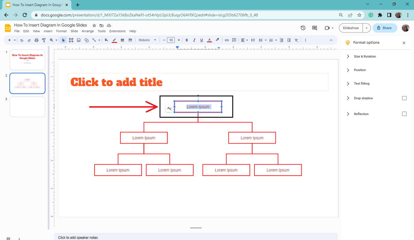 double-click the title text of your diagram.