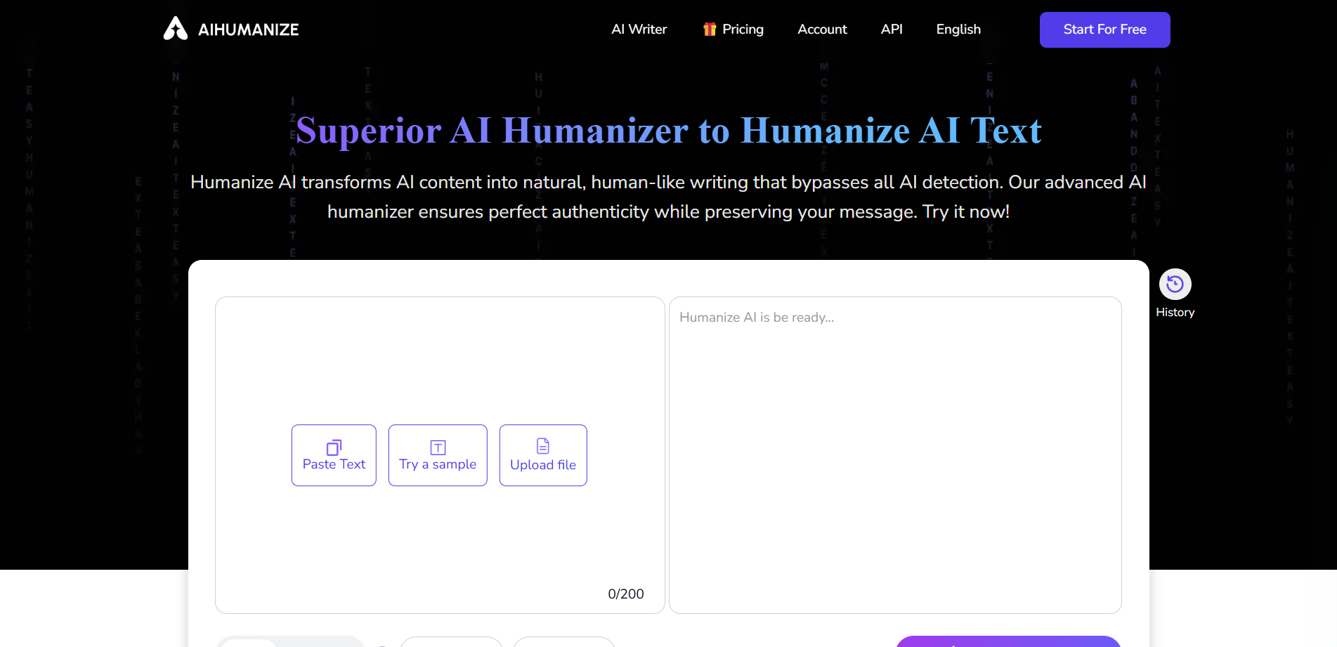 AIHumanize AI writing tool converting AI-generated text into natural, human-like content with AI humanizer and content rewriting capabilities.