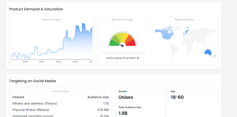 Product metrics from a product page on Tradelle.io