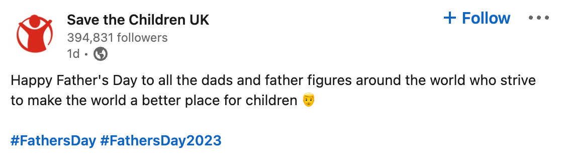 Save the Children UK post using emojis