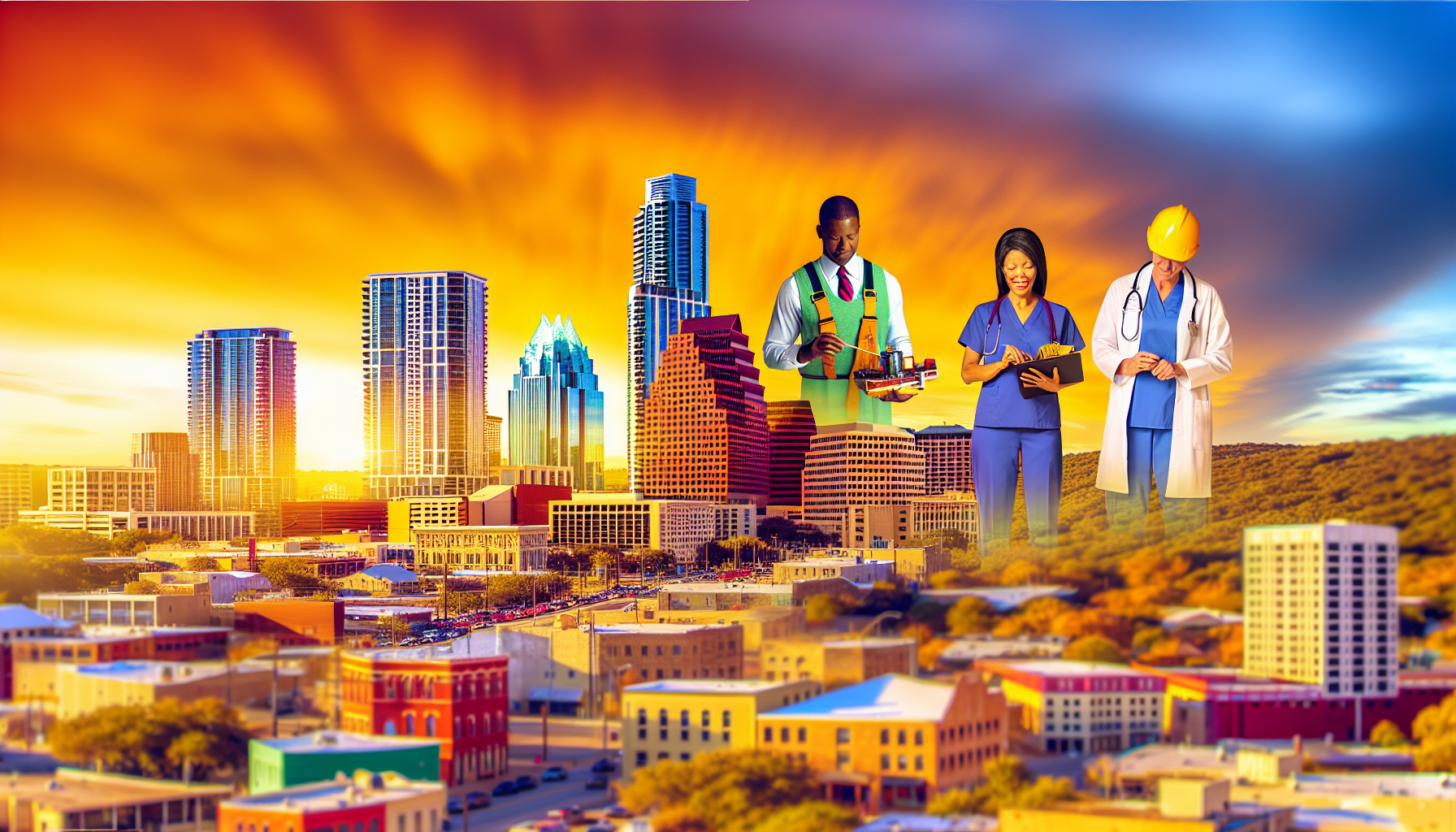 Busy cityscape in Texas with thriving economy and employment opportunities