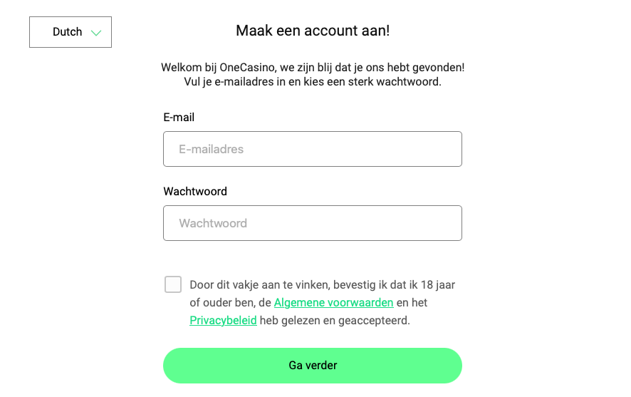 Registratieproces bij OneCasino