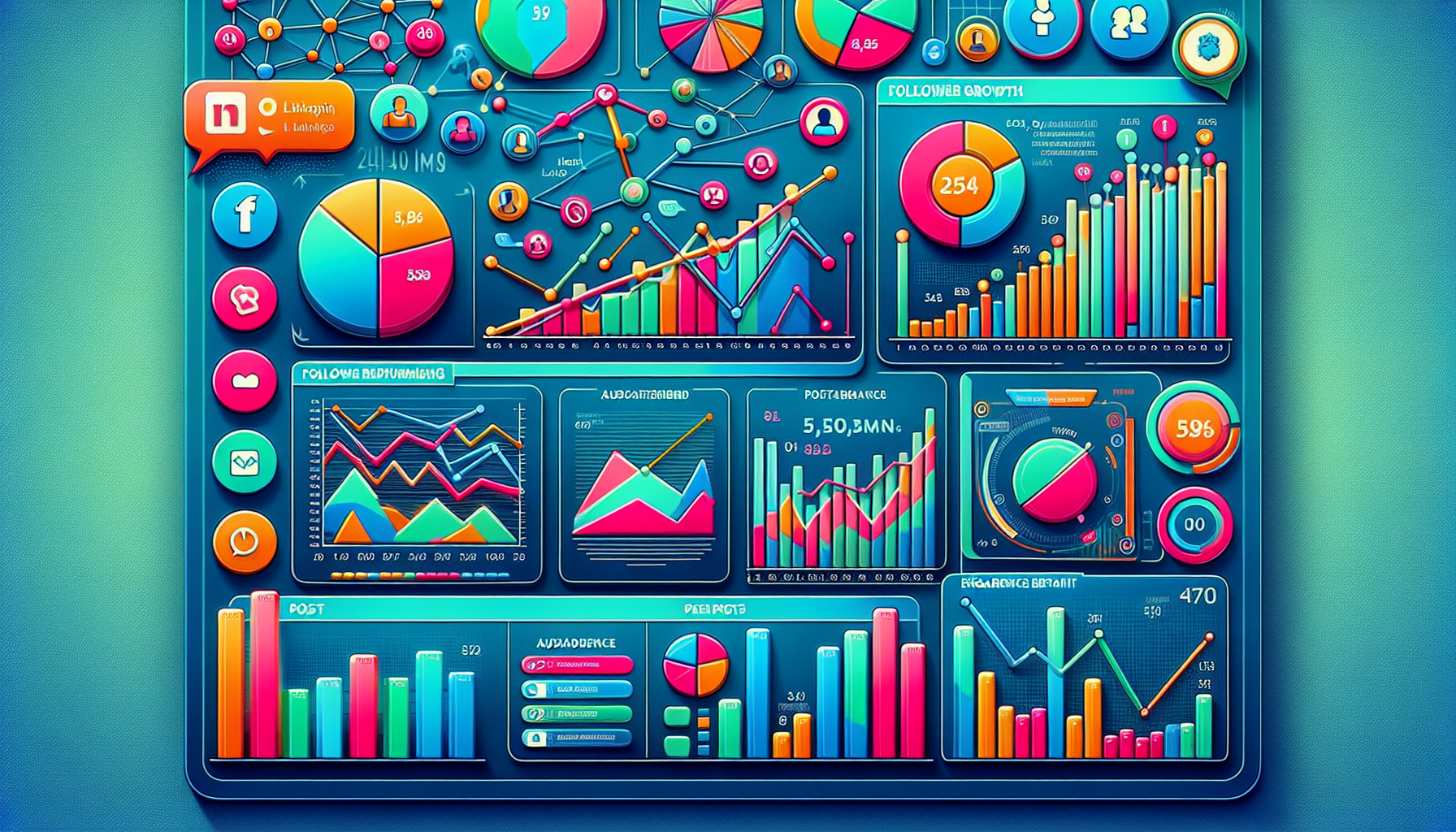 An illustration of LinkedIn analytics dashboard showcasing various engagement metrics.