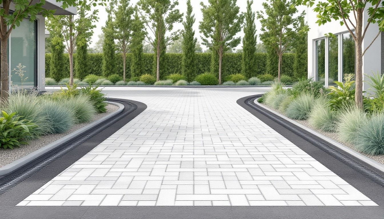 High-quality materials for enhancing driveways, including granite and porcelain pavers.