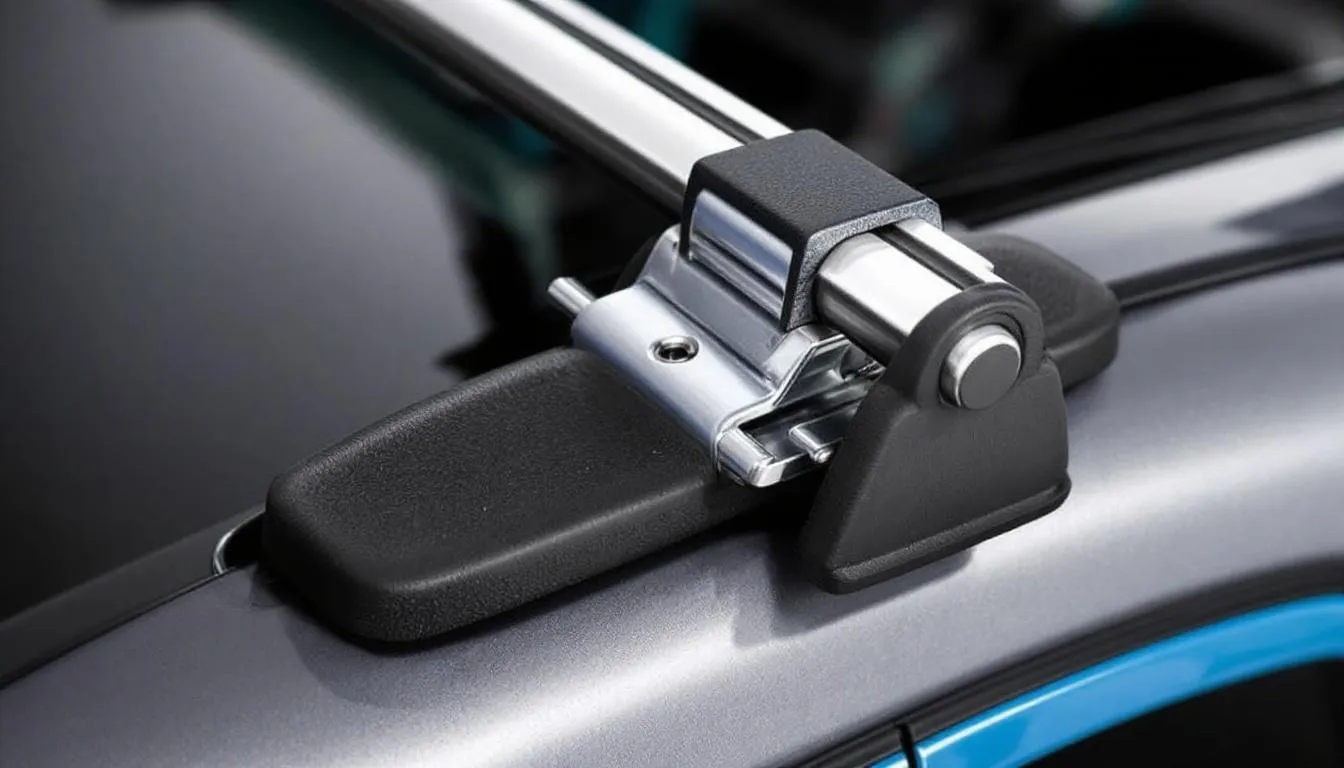 The image shows roof rack clips securely positioned on the door frames of a vehicle, with protective padding visible to prevent scratches. This setup highlights the importance of proper installation for roof rack systems, ensuring stability and protection during road trips.