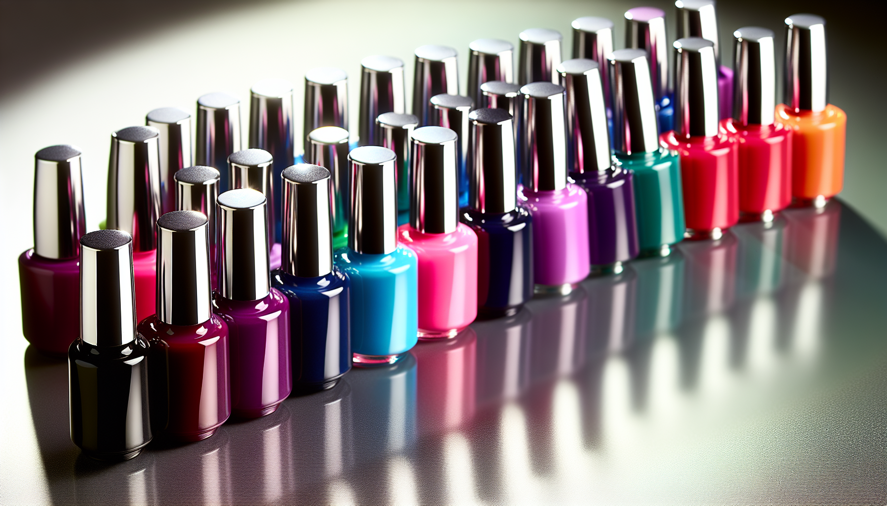 Bottles of various shellac nail polish colors