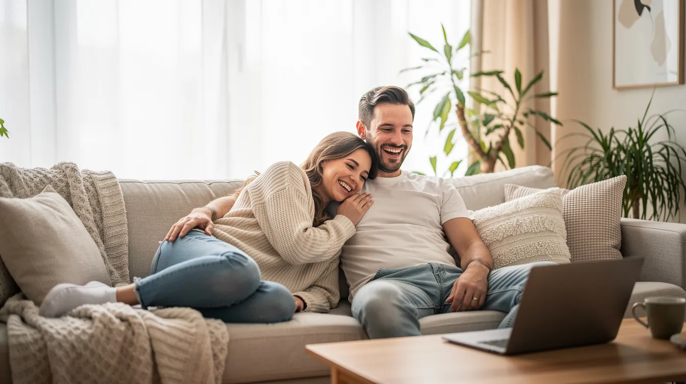 A couple enjoys a cozy moment together, sharing laughter and conversation, symbolizing a strong relationship built on love and understanding. Their lifestyle preferences align, showcasing their compatibility and connection as they explore their shared interests and love languages.