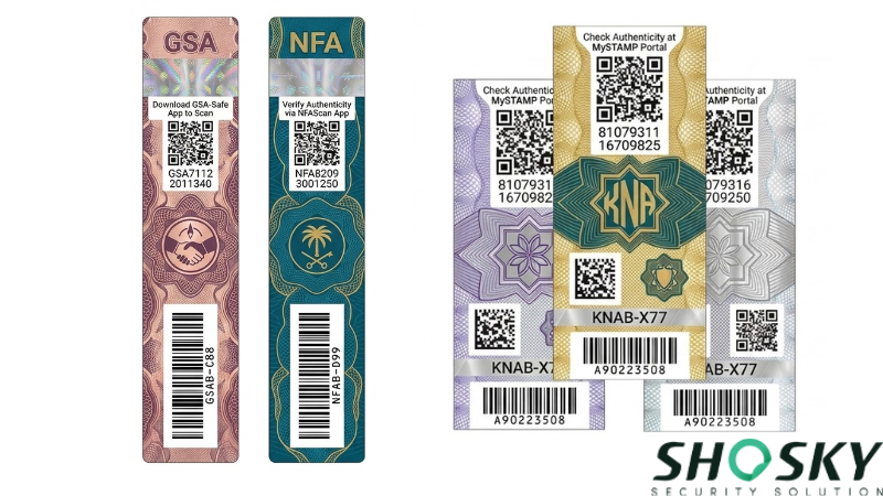 Excise tax stamps security labels in various formats