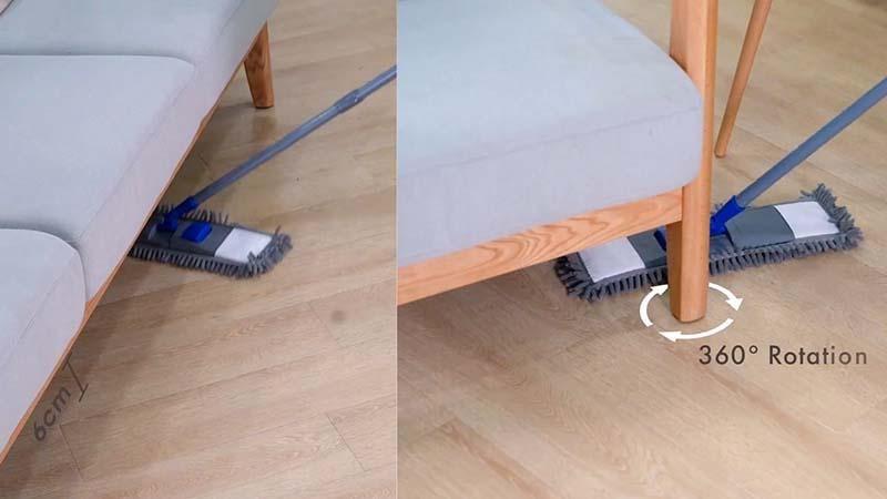 Cleaning under furniture with a flat mop