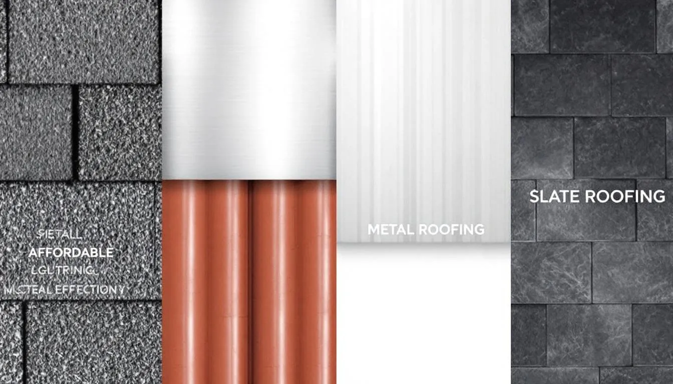The image showcases a side-by-side comparison of various roofing materials, highlighting their distinct appearances and key characteristics, which may include shingles, metal, and tile options. This visual representation aids homeowners in understanding their roofing needs and making informed decisions for roof replacement or installation with a local roofing company.