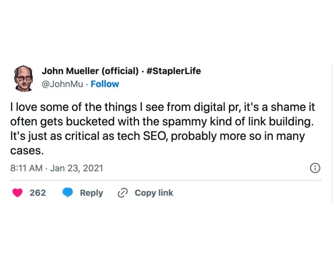 John Mueller - Google - Digital PR Tweet