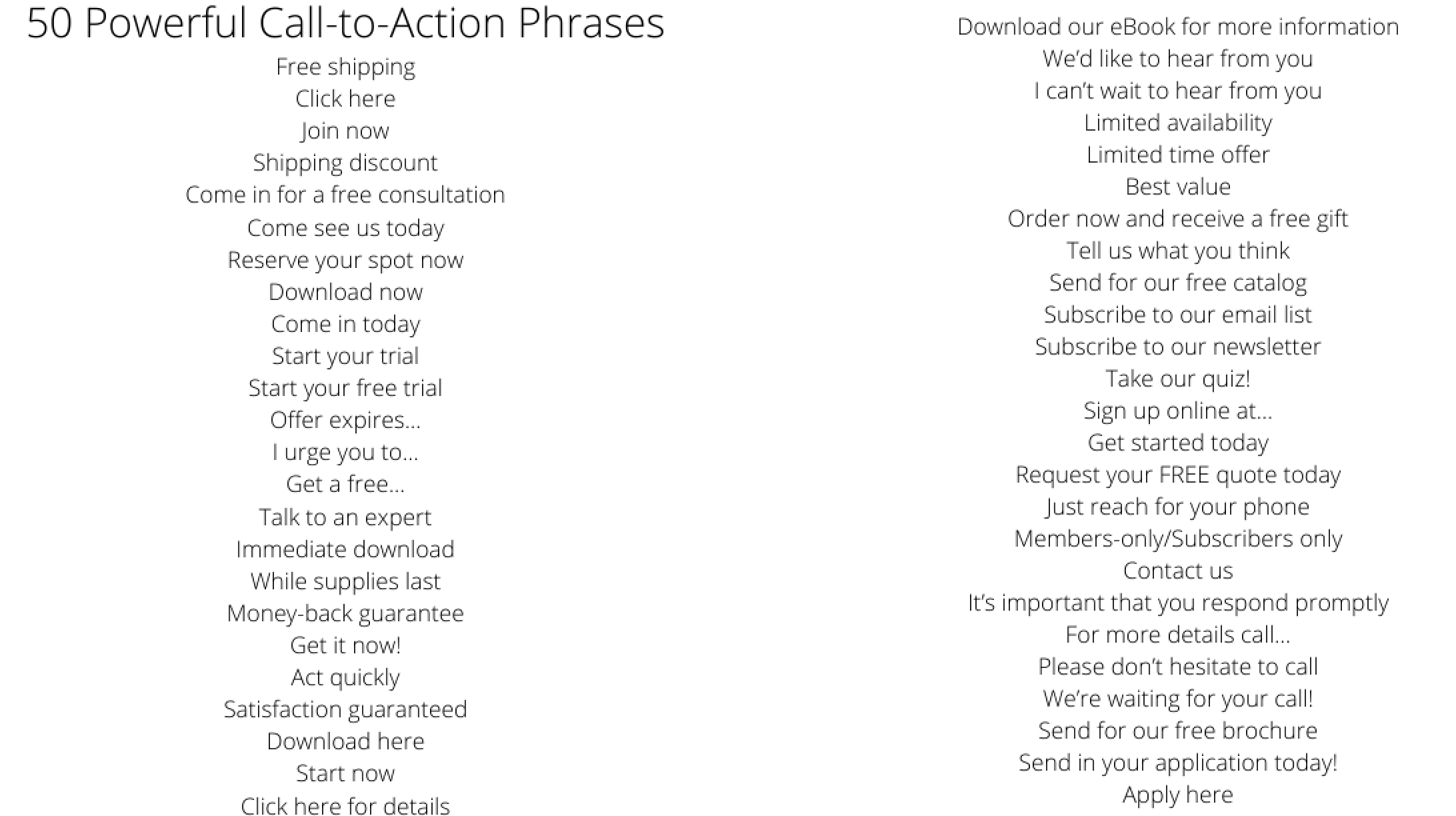 50 powerful Call to action (CTA) phrases
