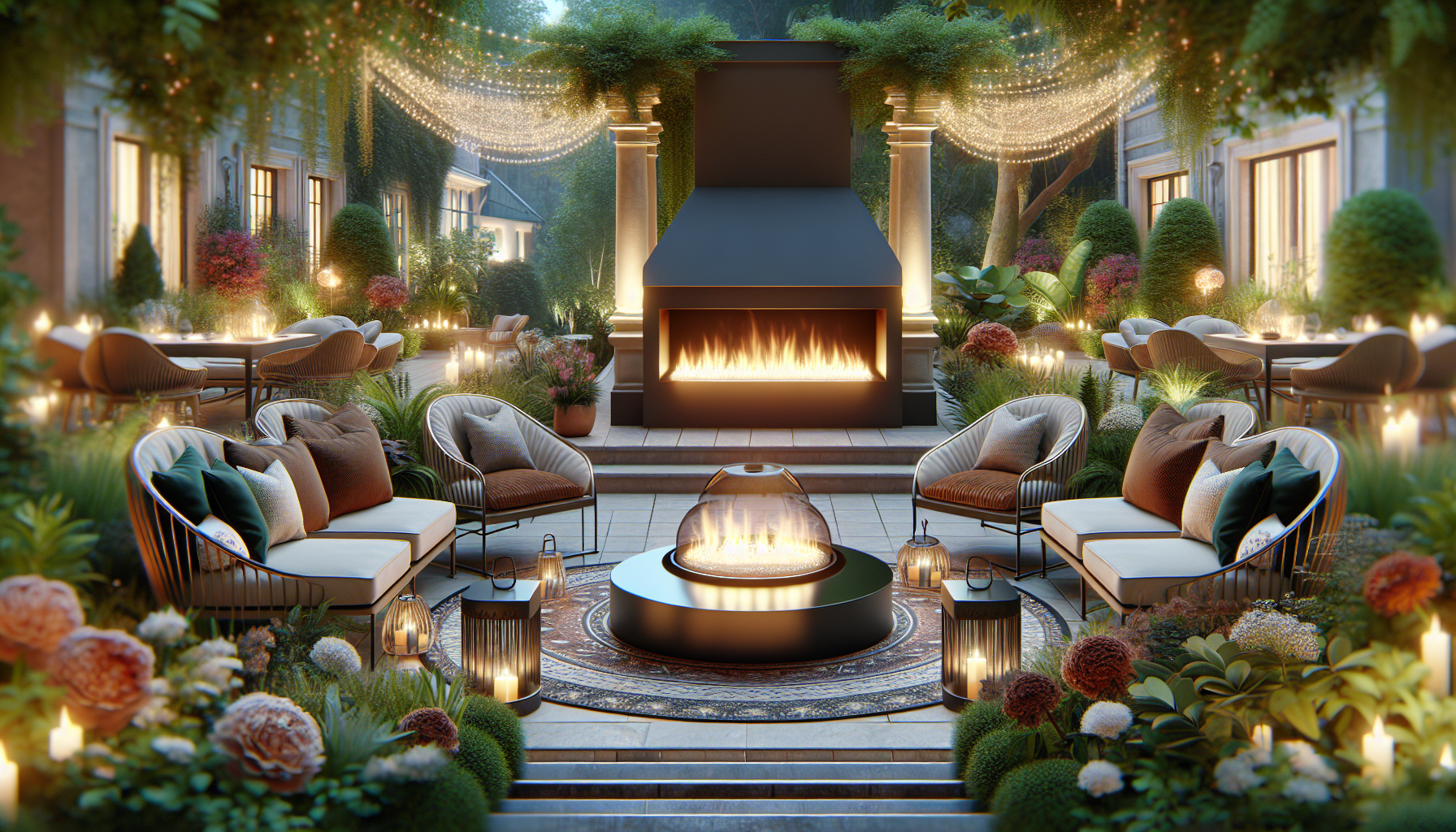 A scenic outdoor setting with a bioethanol fireplace.