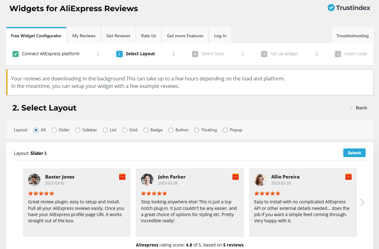 aliexpress reviews widget