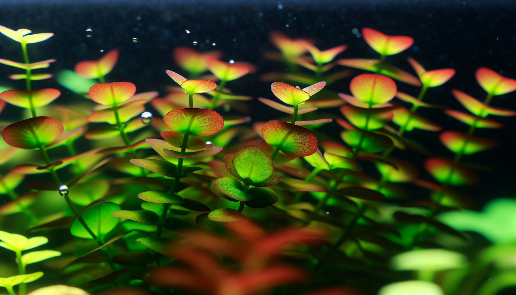 Vibrant and colorful Ludwigia Repens in an aquarium