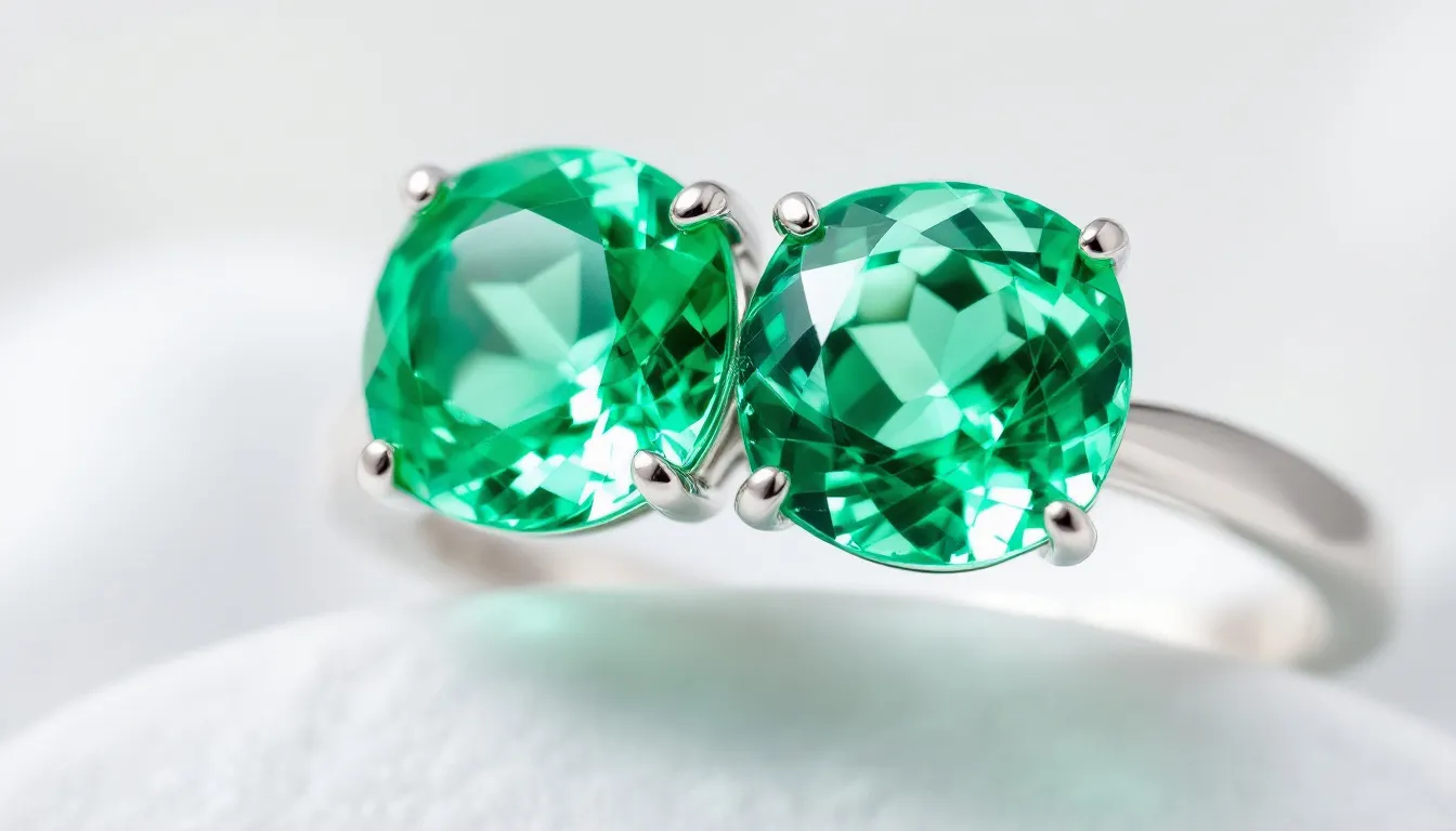 The image features the Verdant Harmony Double Emerald Ring, showcasing two stunning oval emeralds surrounded by sparkling diamonds, highlighting its exquisite design and vibrant colour. This elegant piece is perfect for those looking to make a timeless purchase that adds a touch of sophistication to any look.