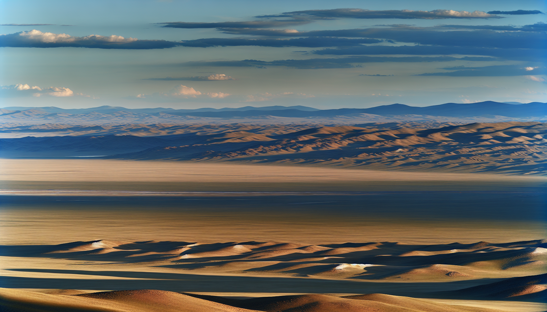 Weite Landschaft der Mongolei mit Steppen und Wüsten