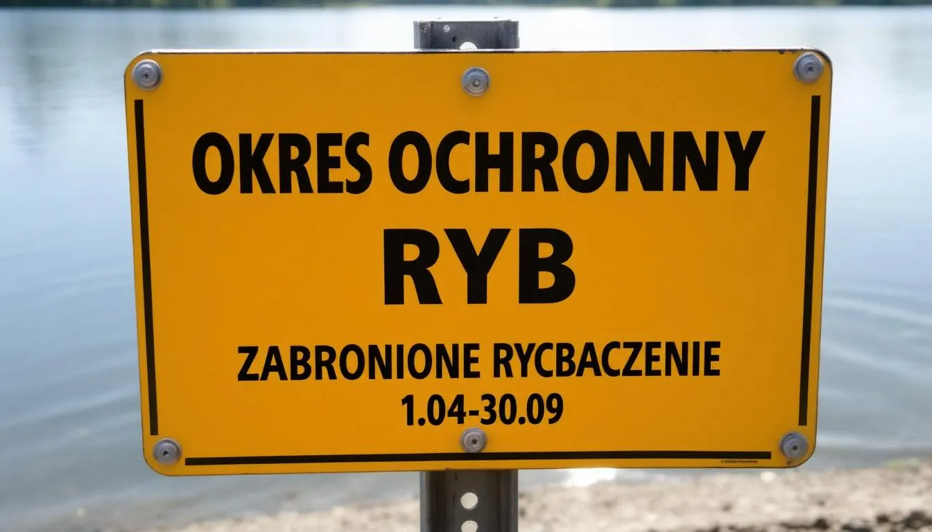 Na brzegu zbiornika wodnego znajduje się znak ostrzegawczy informujący o okresie ochronnym ryb, co jest szczególnie istotne w czasie tarła ryb, gdy samice składają ikrę. Znak ma na celu ochronę młodych ryb oraz zapewnienie właściwych warunków do rozrodu różnych gatunków ryb słodkowodnych i morskich.