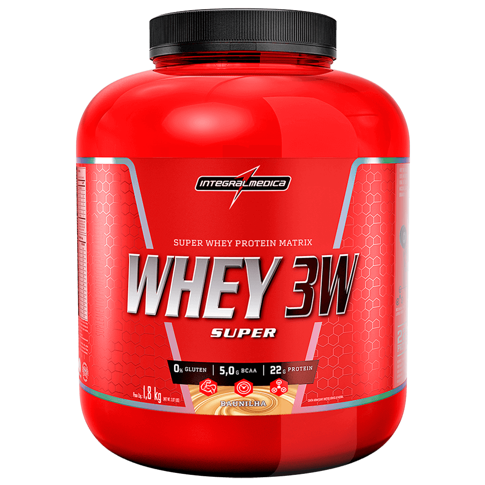 Whey 3W sabor baunilha, 1,8kg. Imagem retirada do site da Integralmédica.